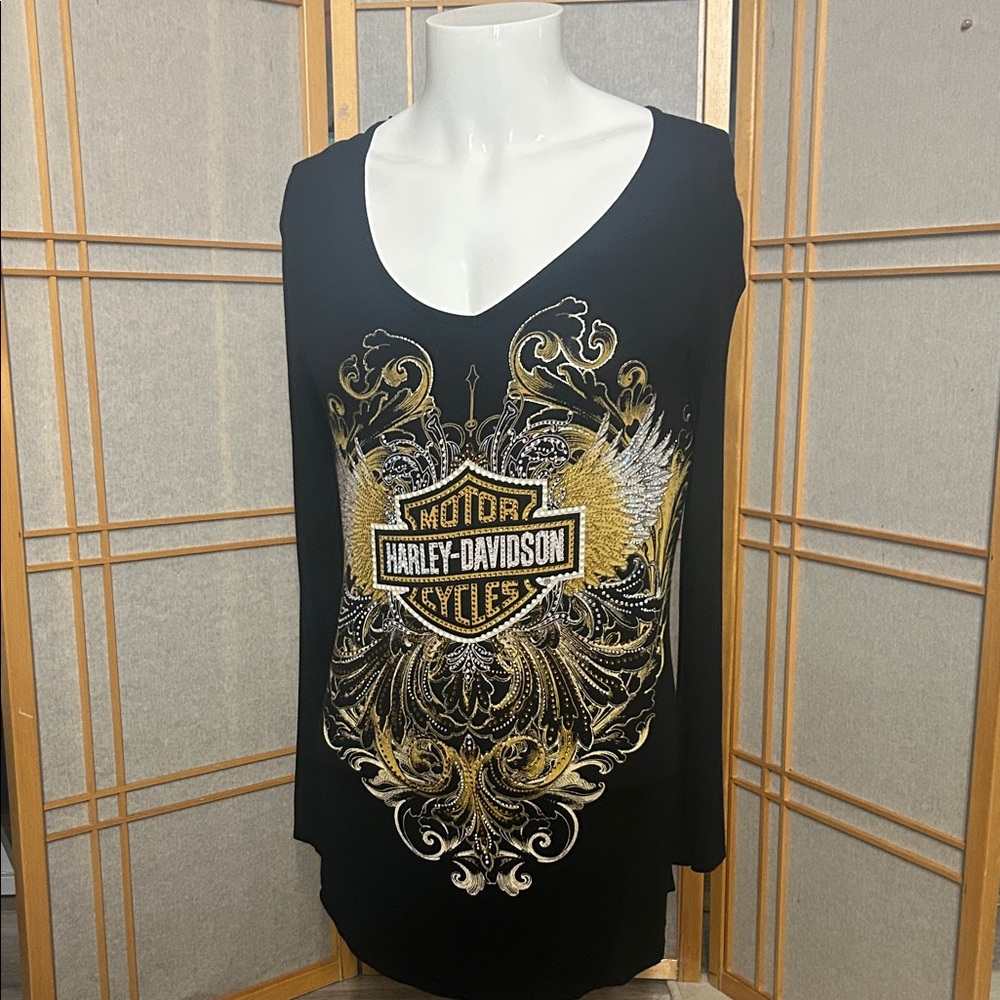 Harley-Davidson Women's Black Tank Top with Gold Design